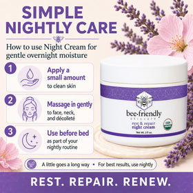 BeeFriendly ingredients flatlay with beeswax and honey showing natural nourishment