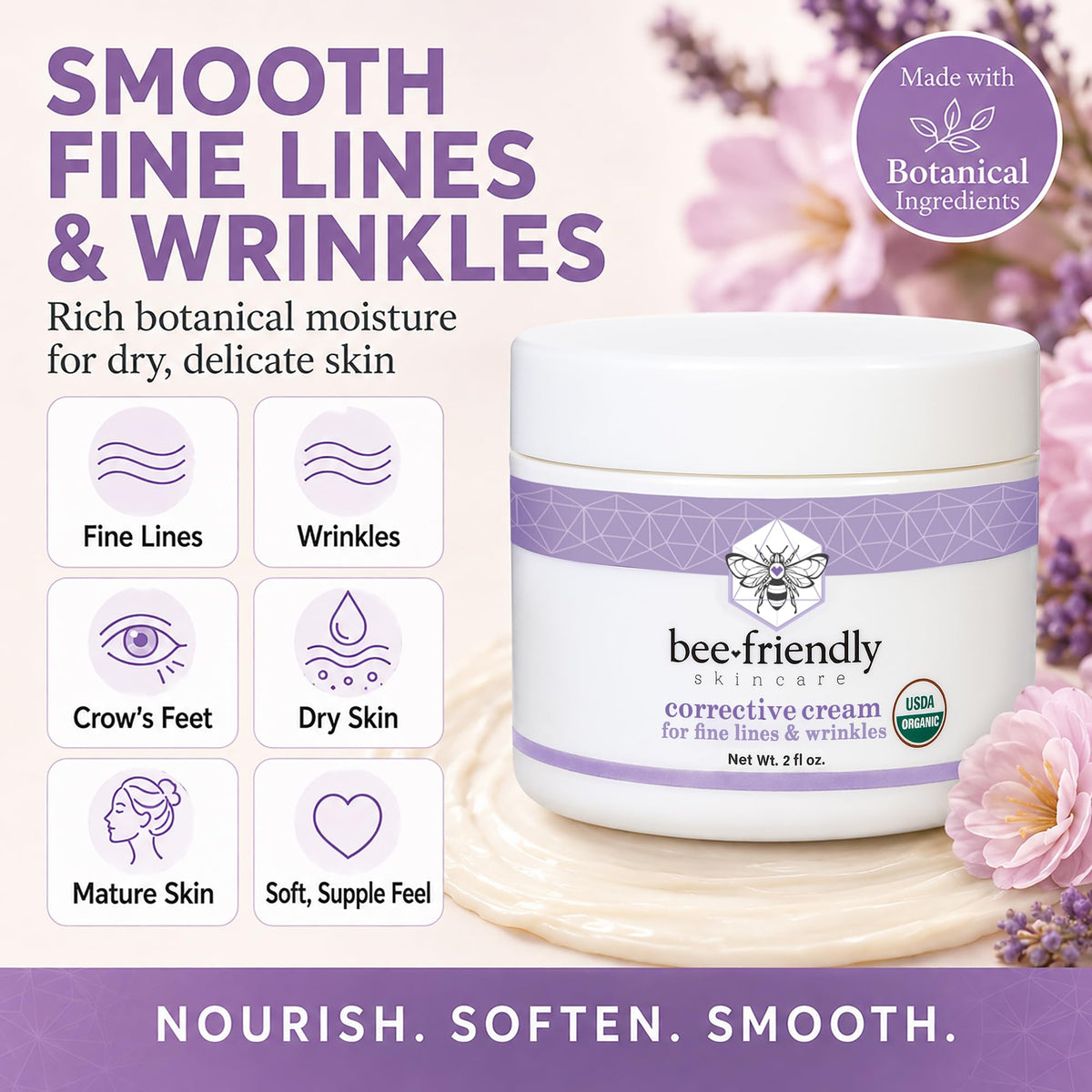 BeeFriendly ingredient flatlay with jojoba, sea buckthorn, and aloe representing organic benefits