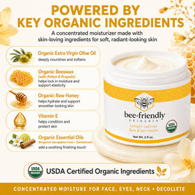 BeeFriendly ingredients label with organic beeswax and honey transparency benefit