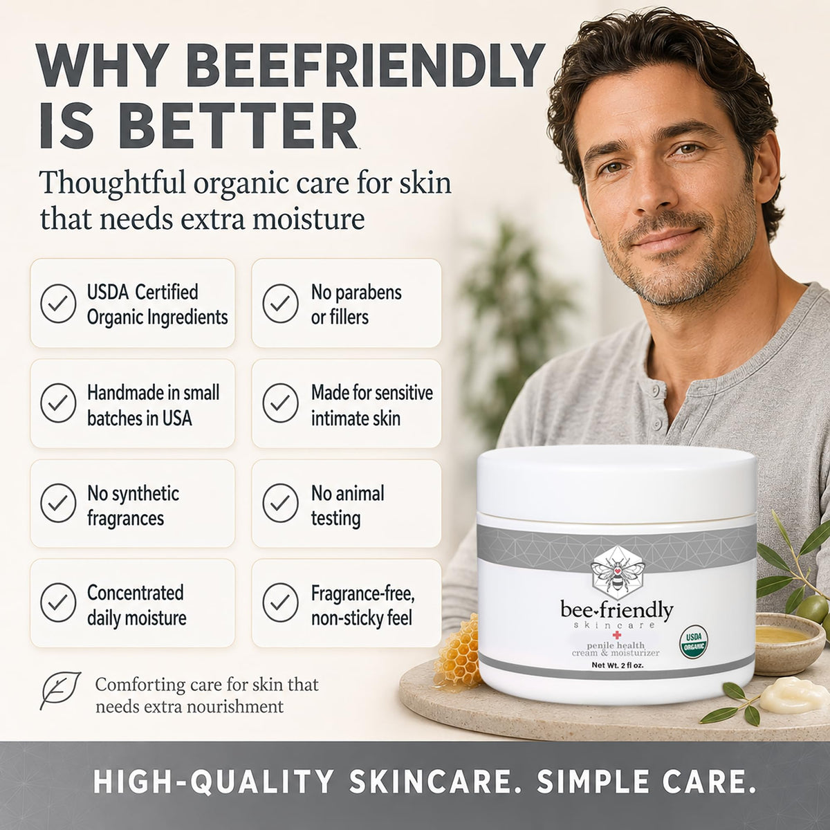 BeeFriendly jar on bathroom shelf lifestyle shot suggesting daily intimate care