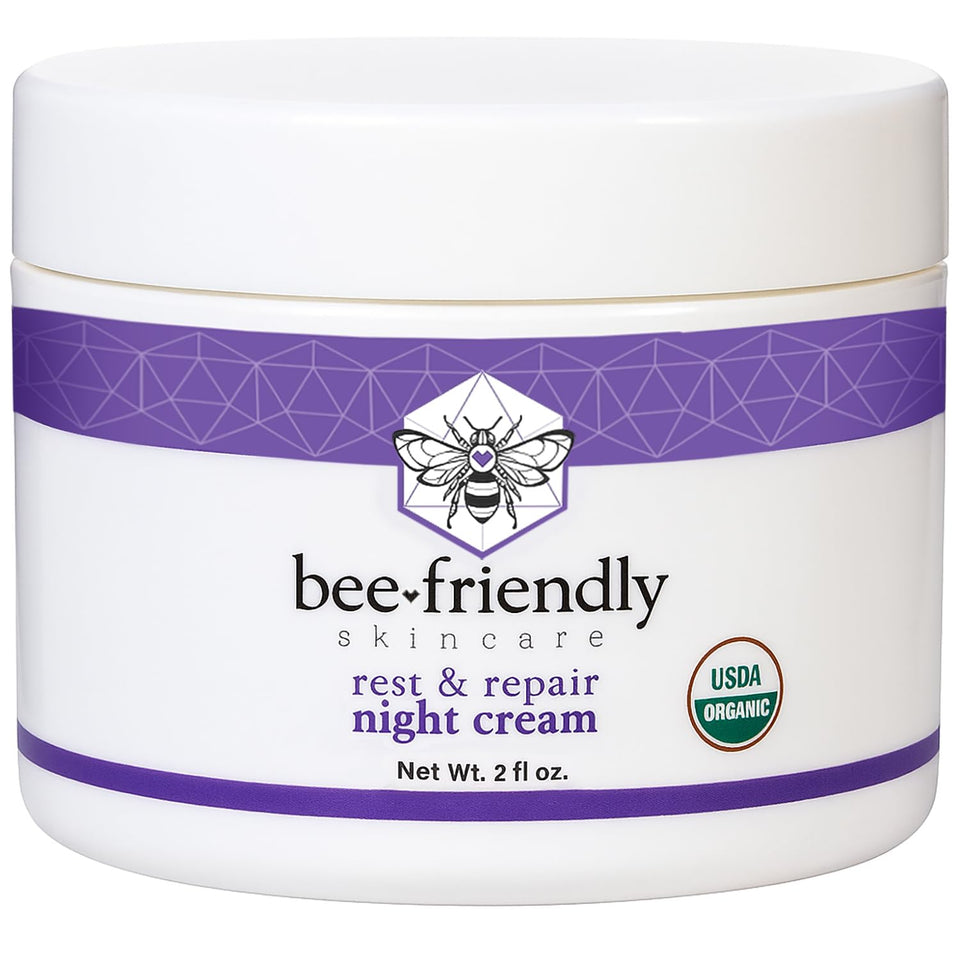 BeeFriendly jar front view showing organic night cream and clean packaging benefit
