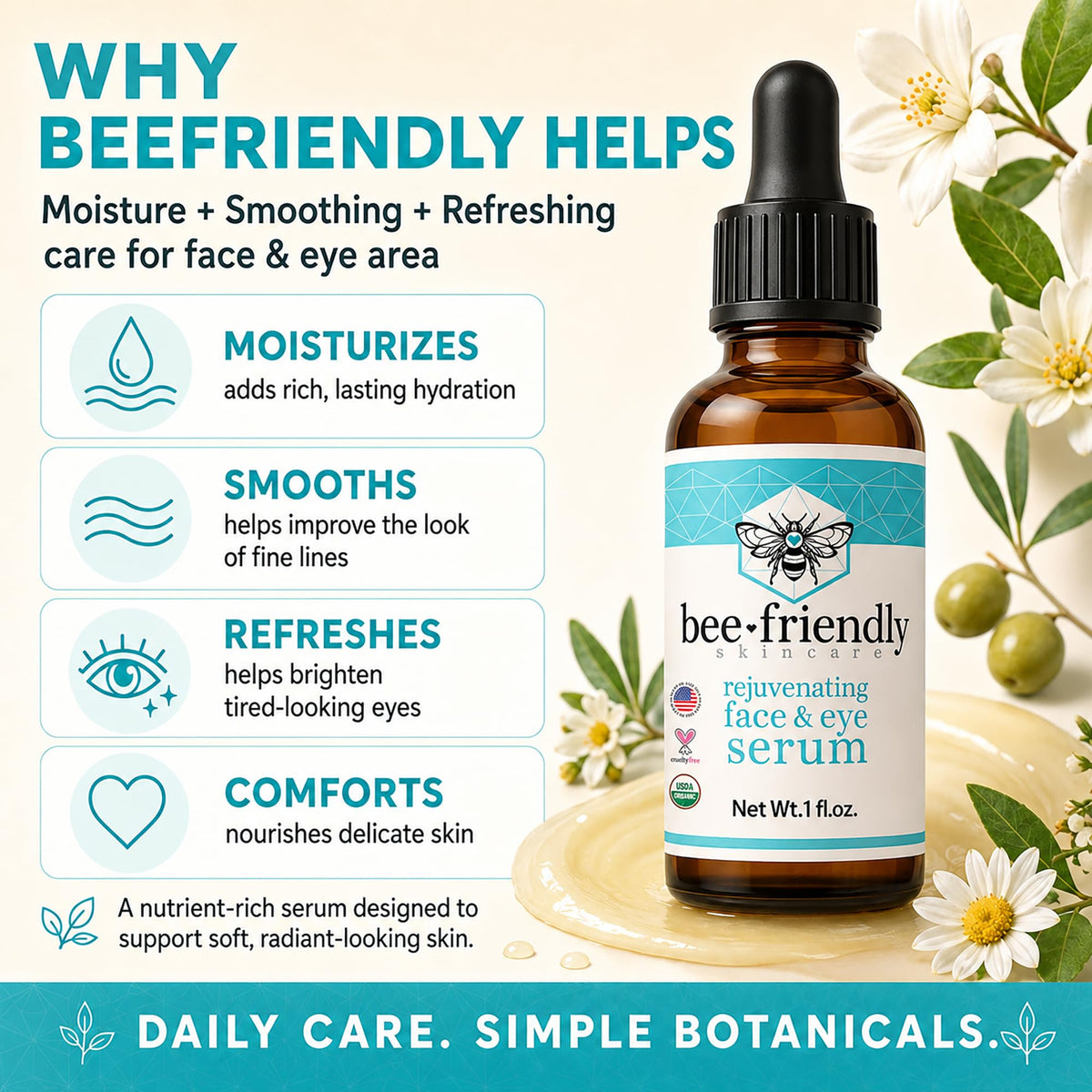 BeeFriendly placed beside night cream illustrating complementary nightly routine