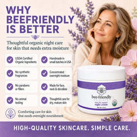 BeeFriendly night cream on bathroom shelf suggesting part of nightly routine ease