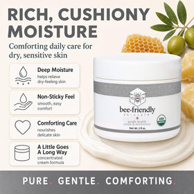 BeeFriendly extra virgin olive oil pouring to emphasize moisturizing fatty acids