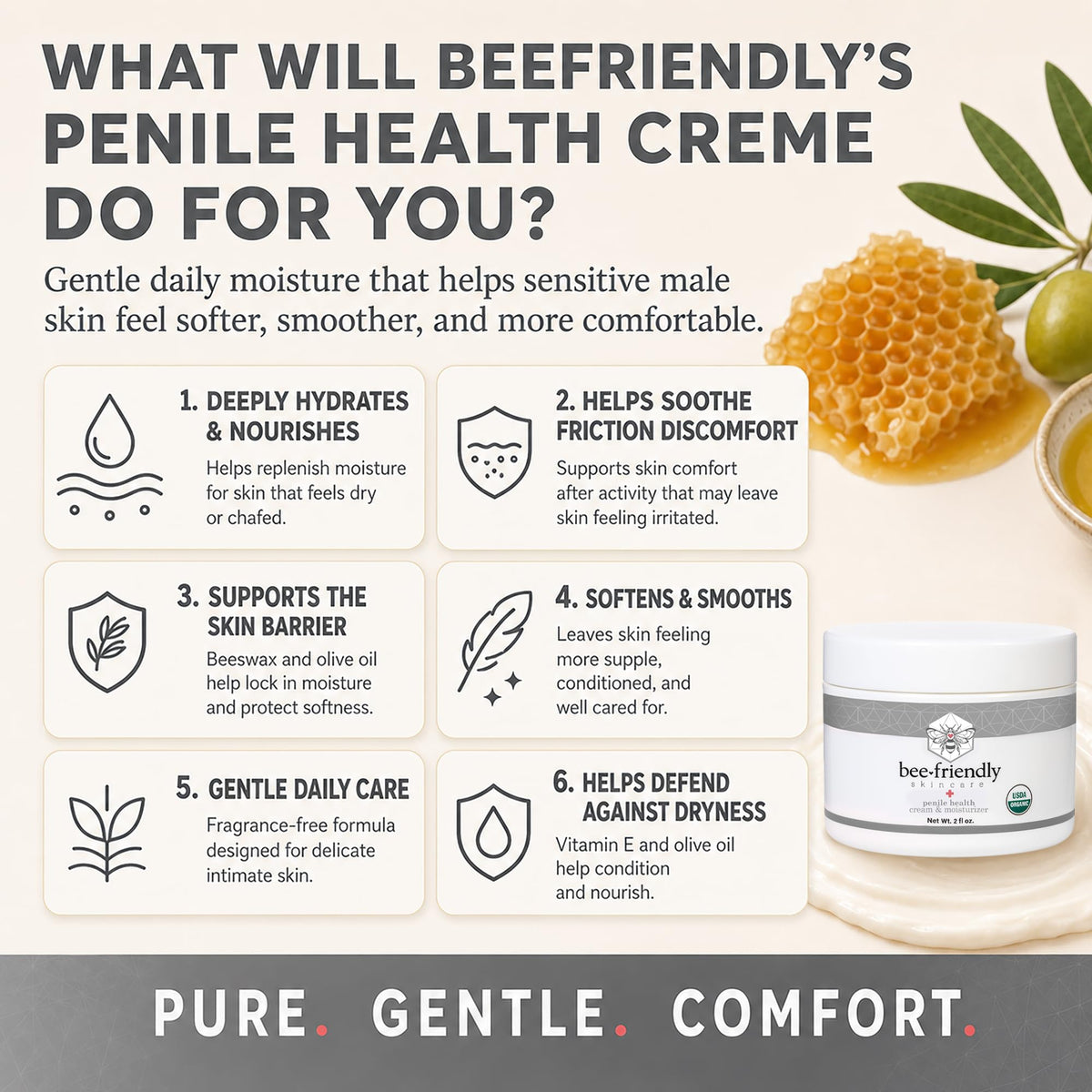 BeeFriendly open jar texture highlighting creamy, non-sticky finish for comfort
