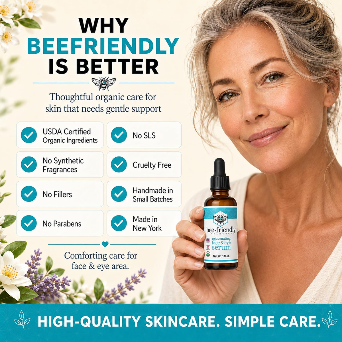 BeeFriendly held in hand to show one-ounce size and travel-friendly benefit