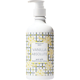 Beekman 1802 bottle front view showing vanilla scent and moisturizing benefits