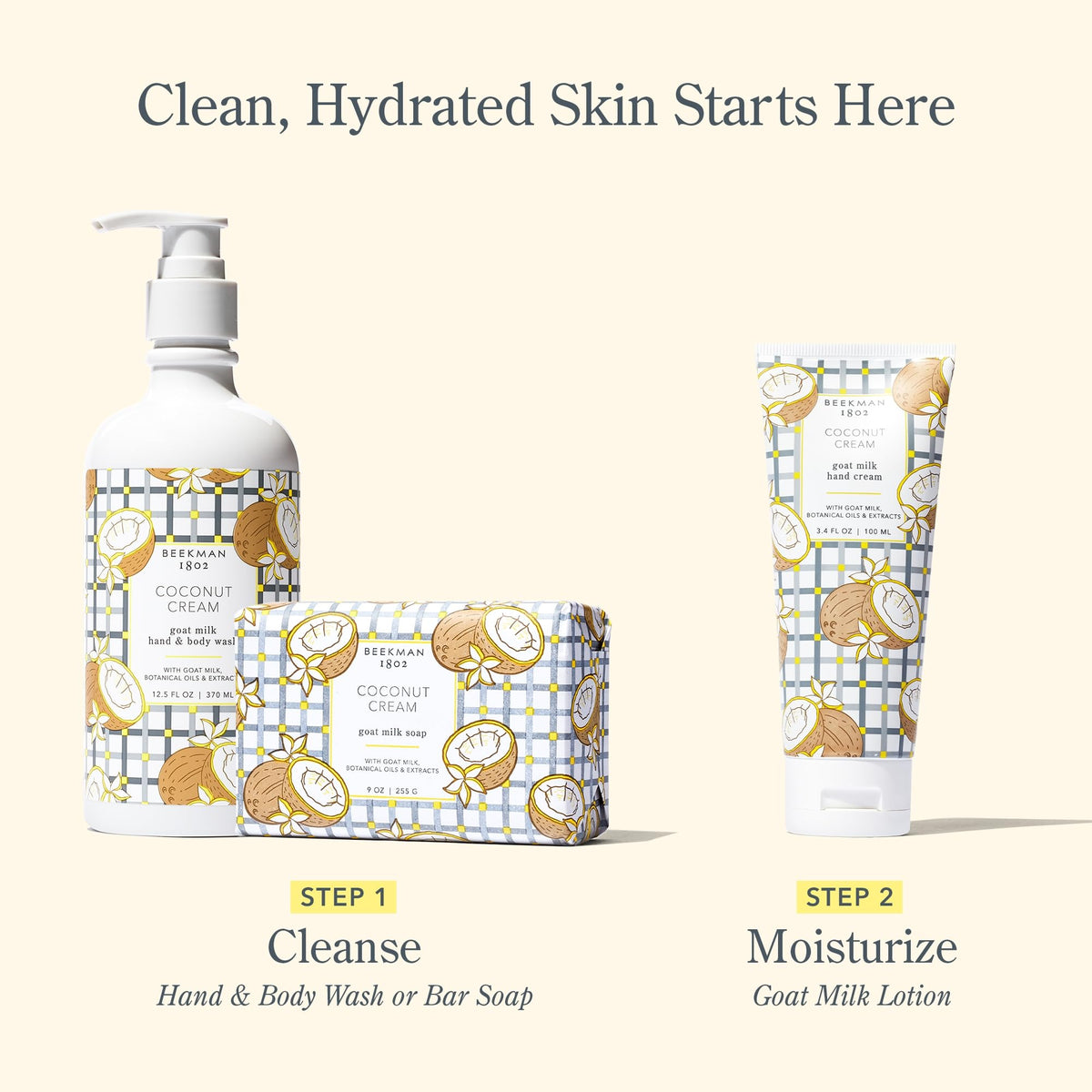 Beekman 1802 bottle staged in bathroom showing everyday use benefit