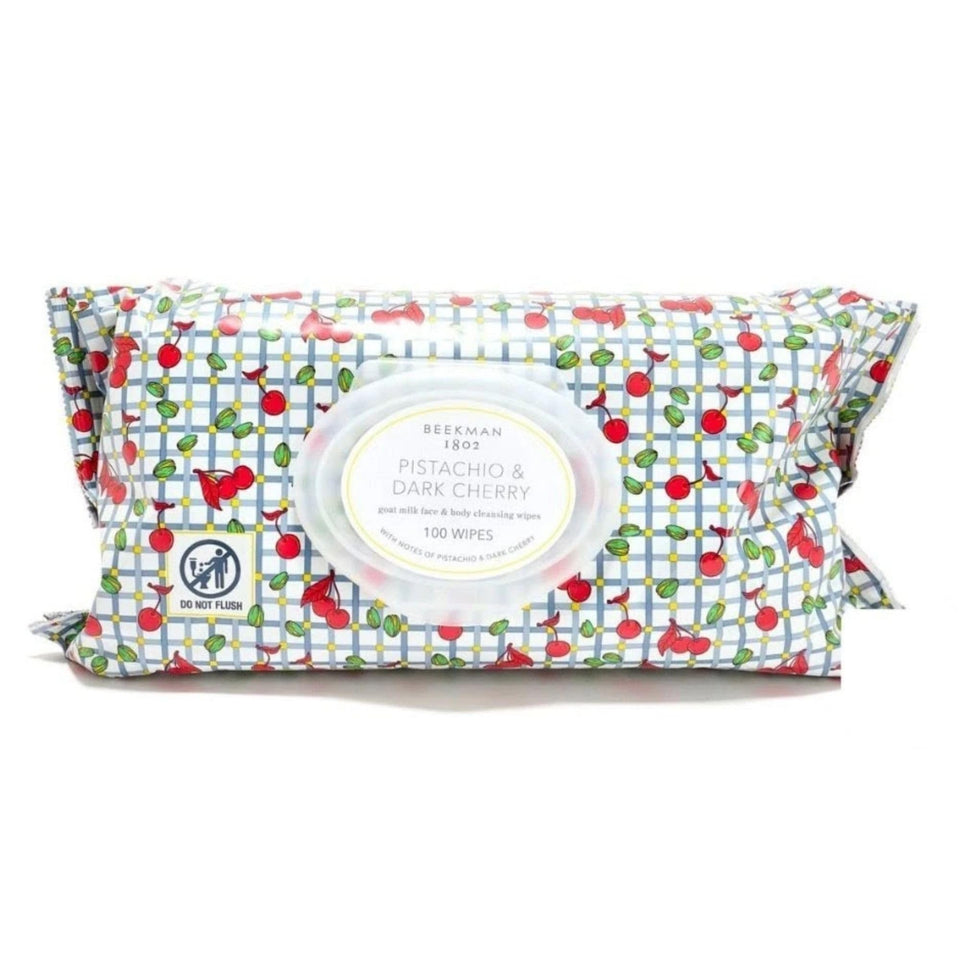 Beekman 1802 front tub showing packaging and Pistachio Dark Cherry scent benefit