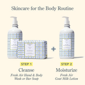 Beekman 1802 bottle staged in bathroom setting suggesting daily ritual and fresh scent