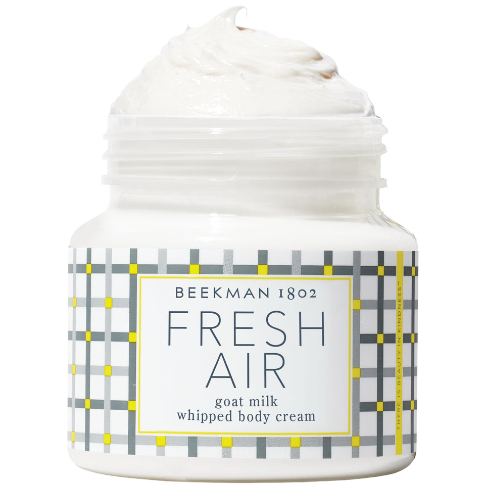 Beekman 1802 jar front view showing packaging and Fresh Air scent benefit