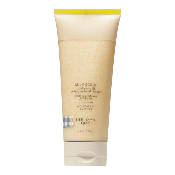 Beekman 1802 front bottle showing oat and goat milk exfoliating face wash benefits