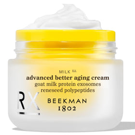 Beekman 1802 front jar showing Milk RX moisturizer benefits