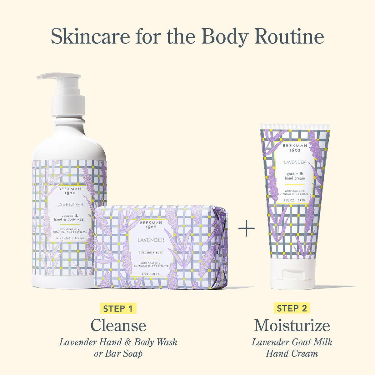 Beekman 1802 hand cream on bathroom counter in lifestyle scene showing daily routine benefit