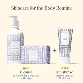 Beekman 1802 hand cream on bathroom counter in lifestyle scene showing daily routine benefit