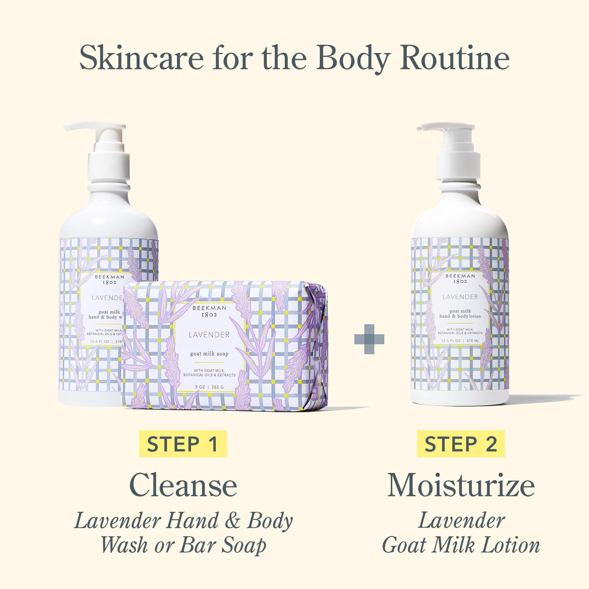 Beekman 1802 bottle on bathroom vanity evoking calm lavender cleansing ritual