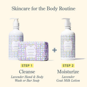 Beekman 1802 bottle on bathroom vanity evoking calm lavender cleansing ritual
