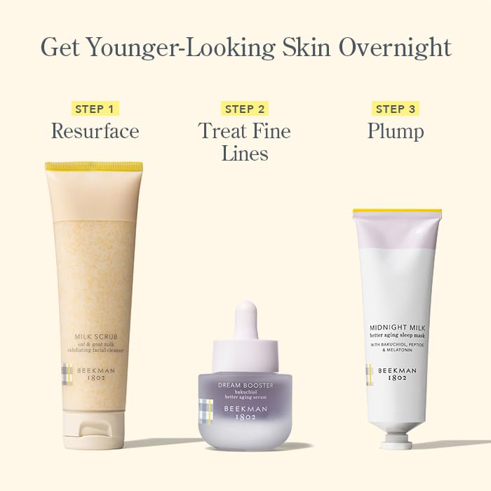 Beekman 1802 in a bedside routine scene illustrating gentle nighttime skincare benefits