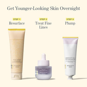 Beekman 1802 in a bedside routine scene illustrating gentle nighttime skincare benefits