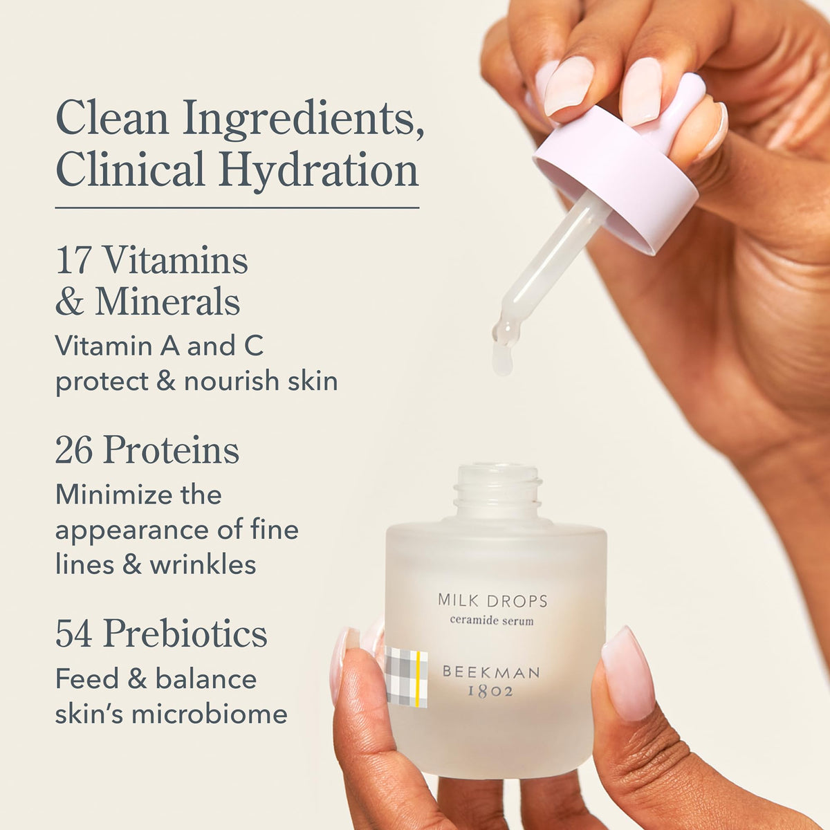 Beekman 1802 bottle on bathroom shelf in routine demonstrating daily use benefit