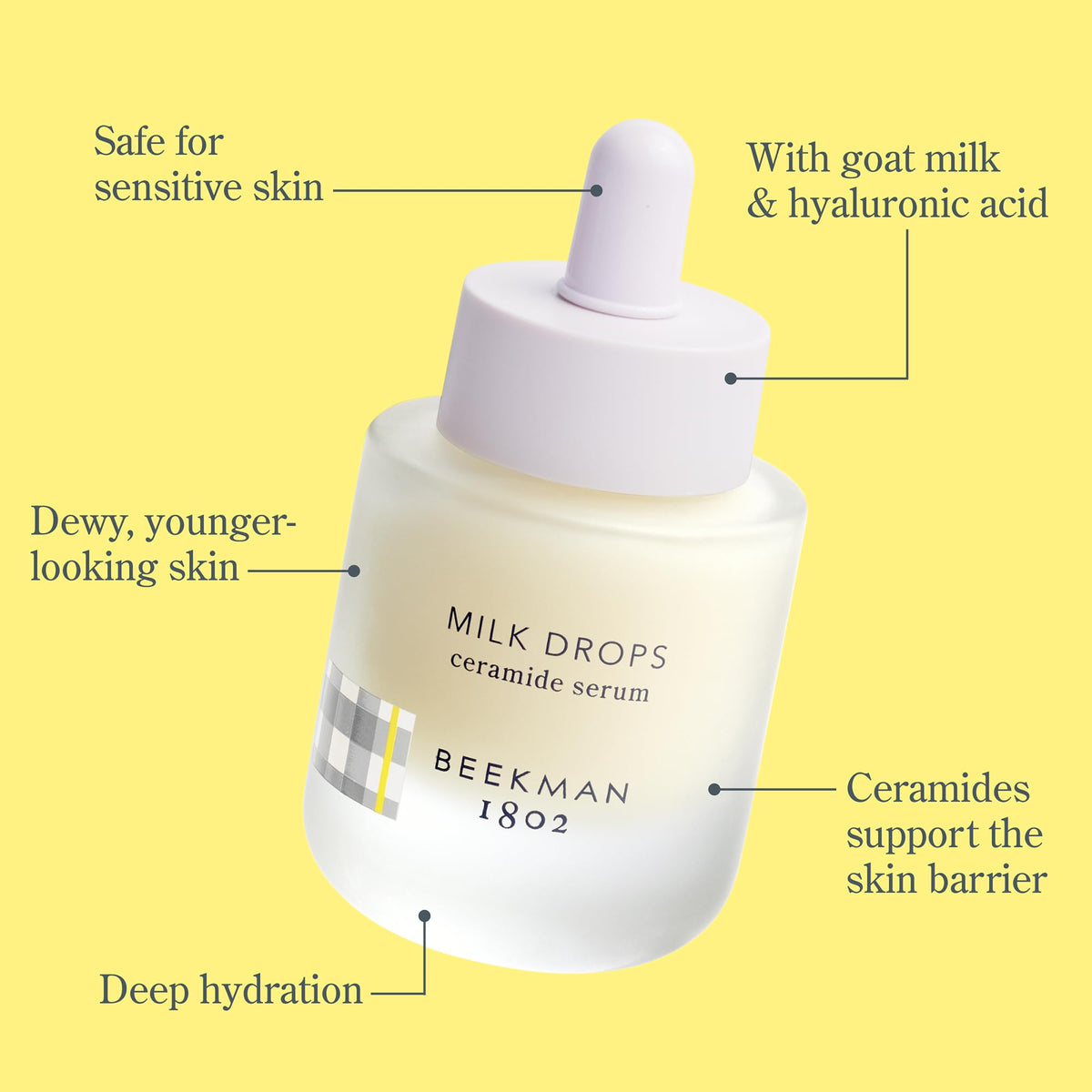 Beekman 1802 close-up of milky serum texture showing fast absorption benefit