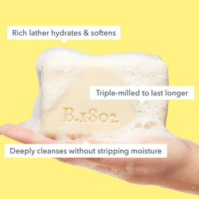 Beekman 1802 full soap bar on wooden dish demonstrating longevity