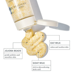 Beekman 1802 close-up texture with jojoba beads demonstrating gentle exfoliation