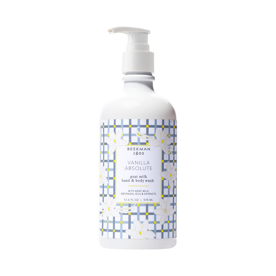 Beekman 1802 bottle front packaging showing vanilla scent and calming benefits