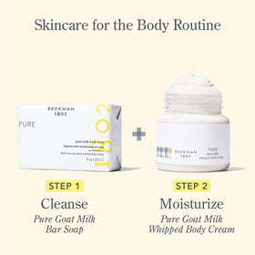 Beekman 1802 lifestyle shot in bathroom promoting gentle self-care