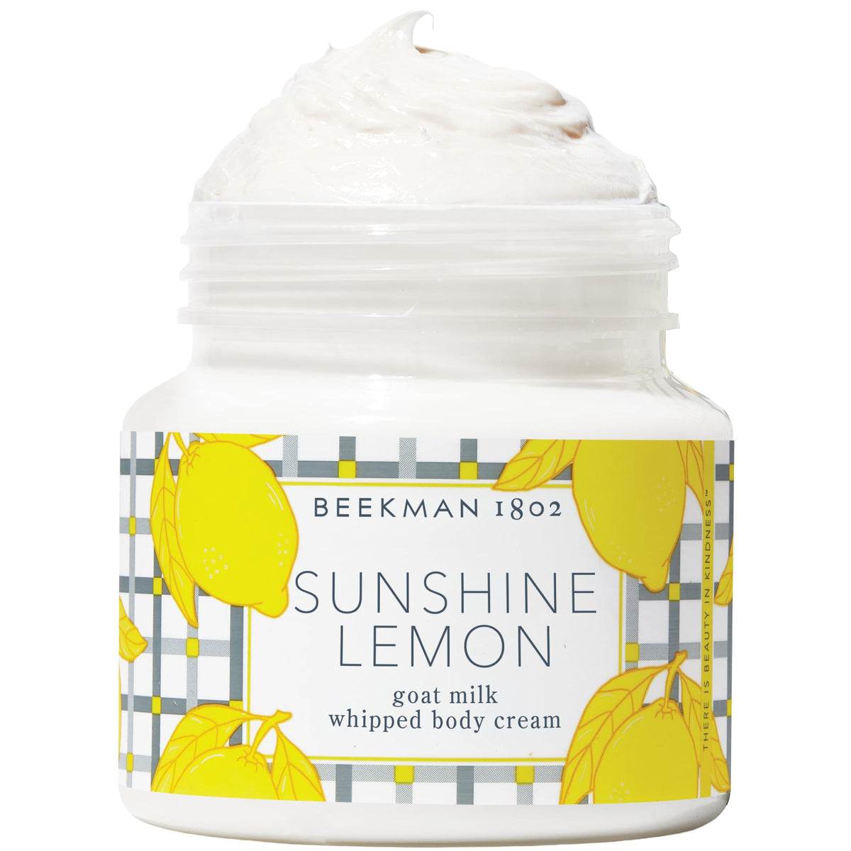 Beekman 1802 jar front view showing vibrant Sunshine Lemon packaging and hydrating benefit