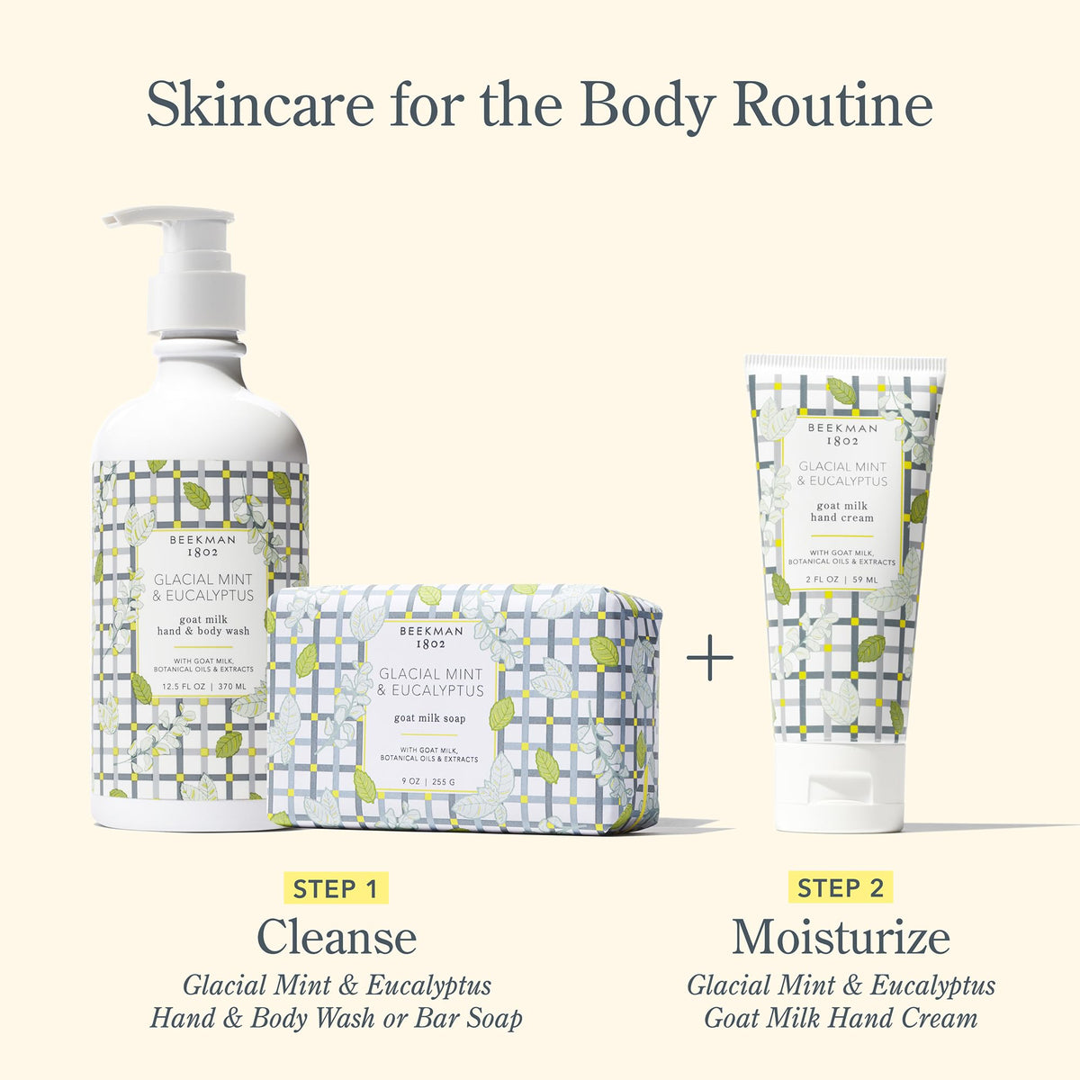 Beekman 1802 hand cream on bathroom counter in lifestyle shot for daily routine benefit