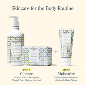 Beekman 1802 hand cream on bathroom counter in lifestyle shot for daily routine benefit