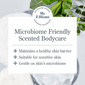 Beekman 1802 cream with fresh mint and eucalyptus sprigs illustrating cooling scent benefit