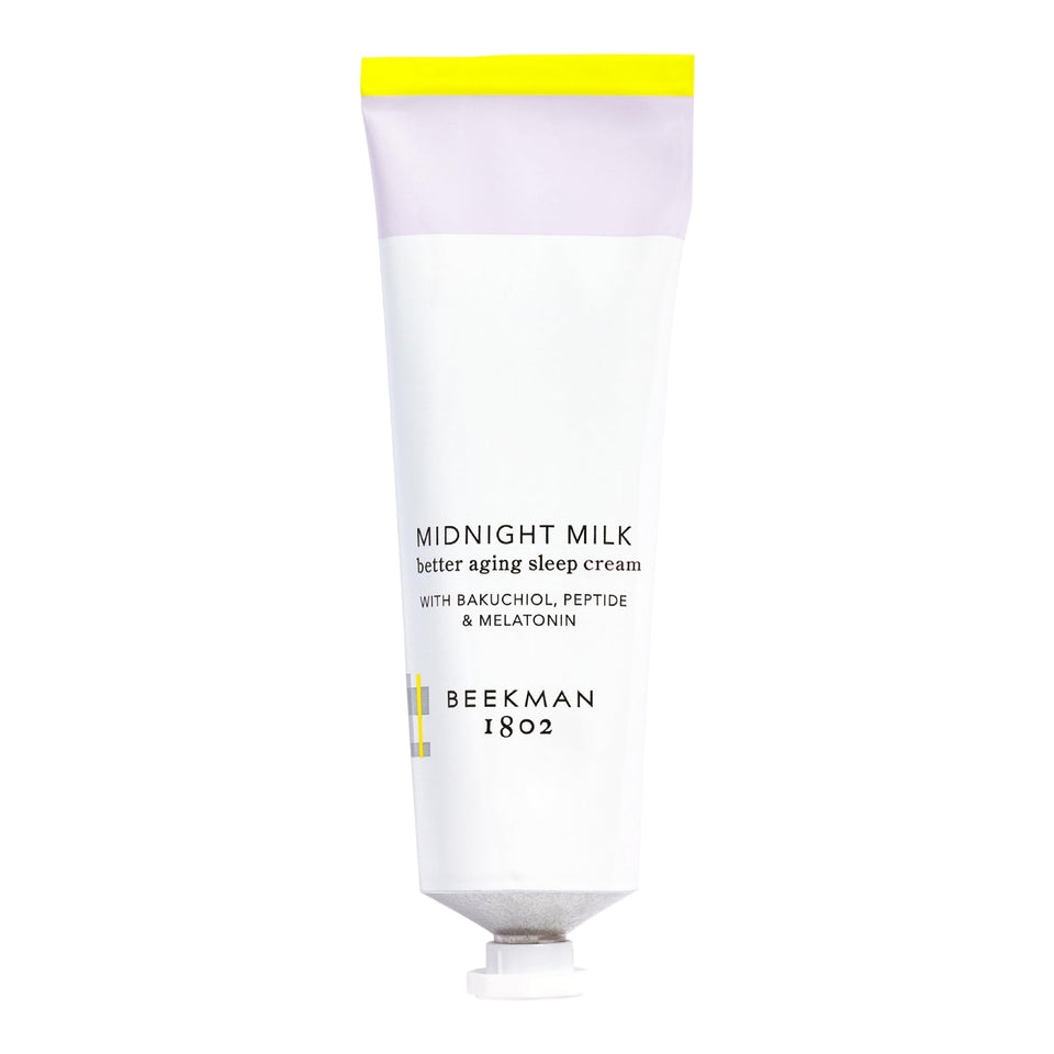 Beekman 1802 jar front view showing overnight cream benefits