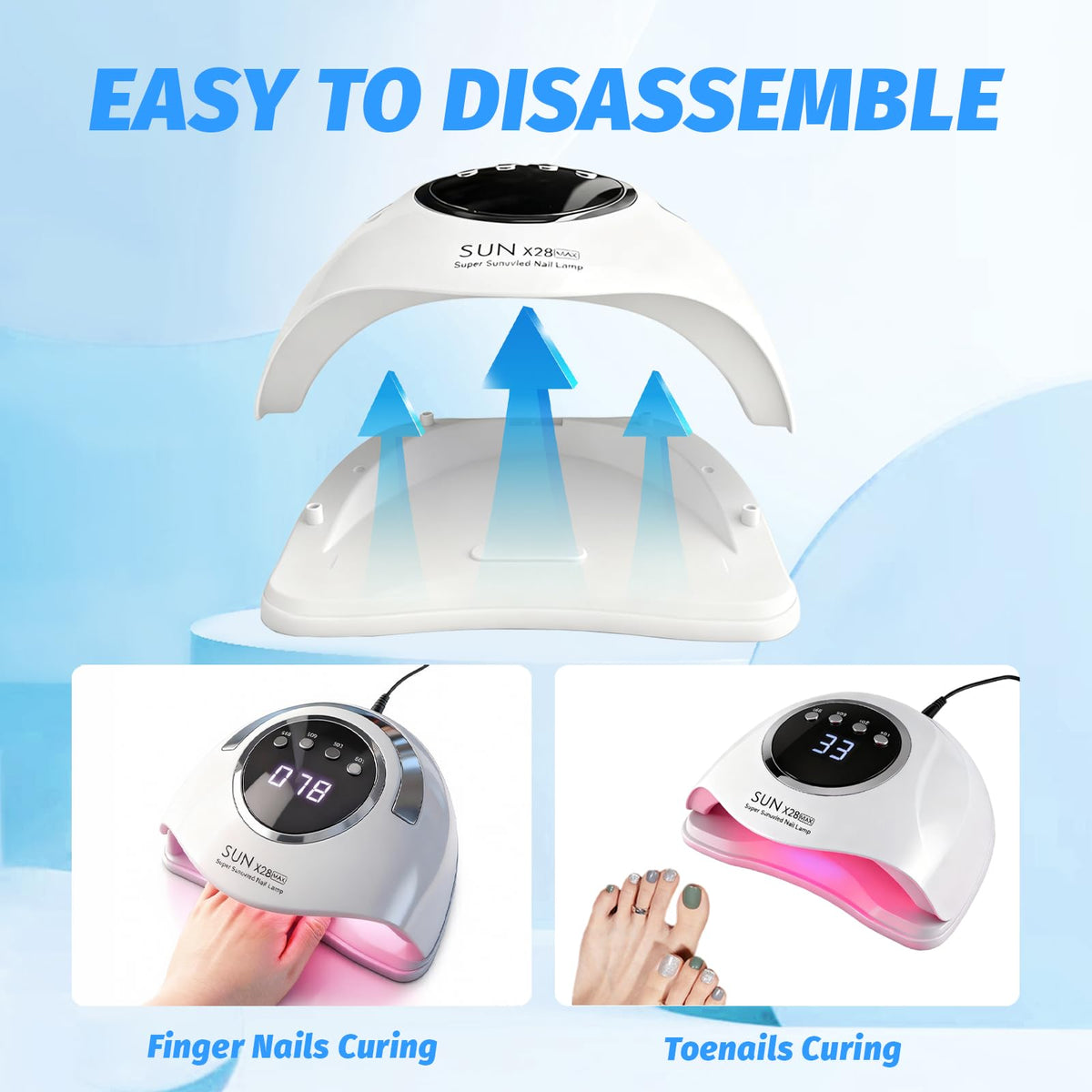BEENLE lamp next to a hand for size comparison to show compact salon portability