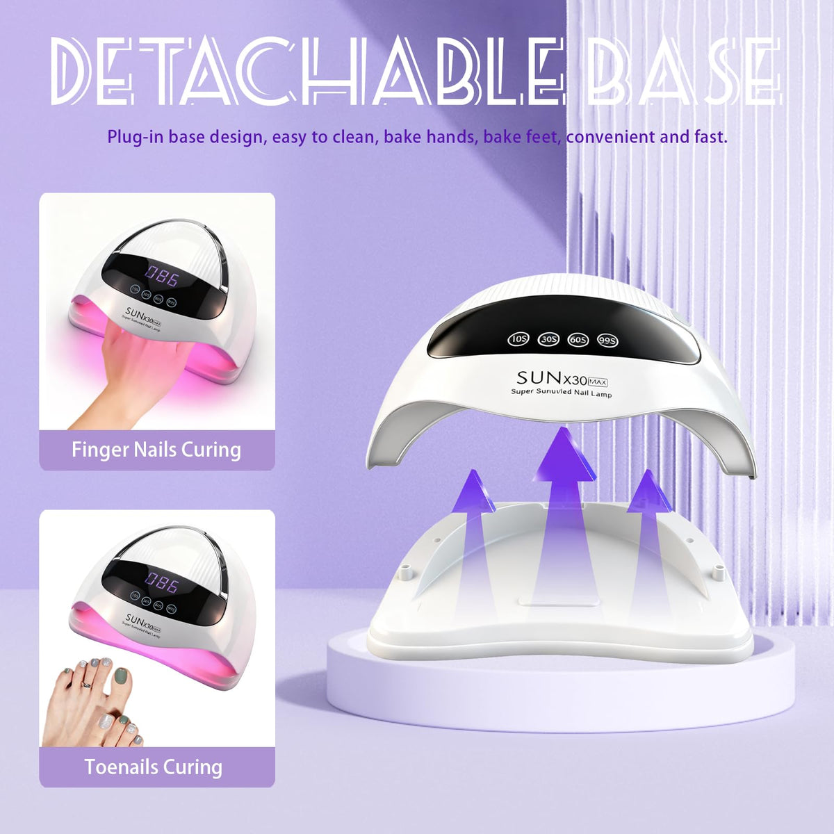 BEENLE lamp next to a hand for scale showing compact professional size