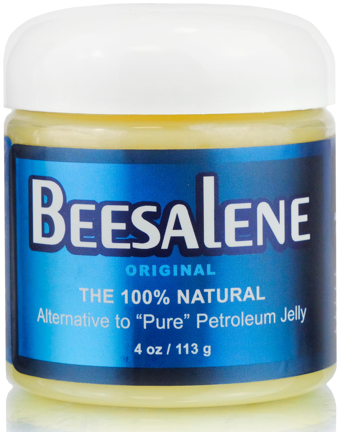 Beesaluxe Beesalene front jar showing label and 4oz packaging benefit moisturizer