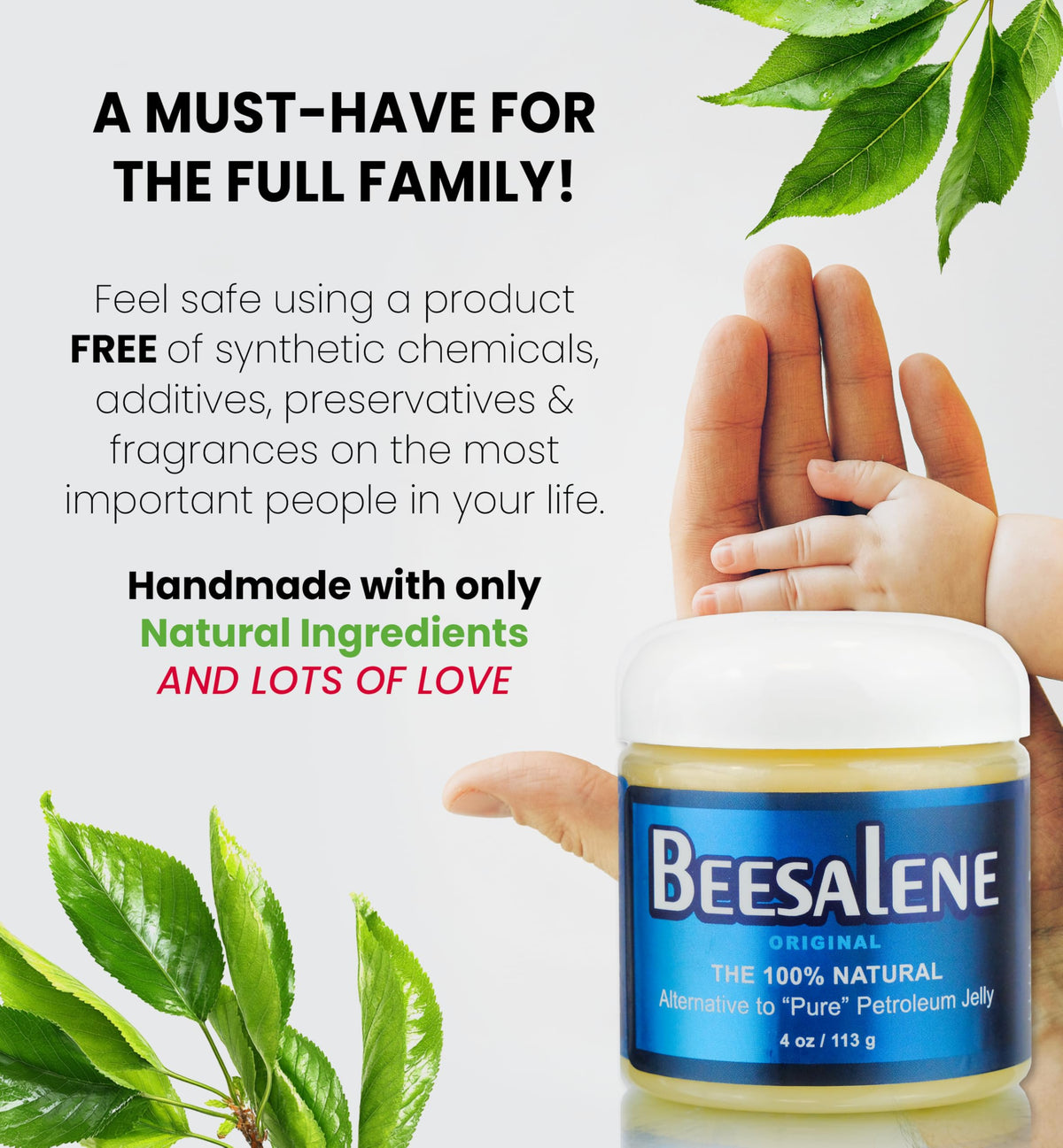 Beesaluxe Beesalene spread on hands showing quick absorption and softening benefit