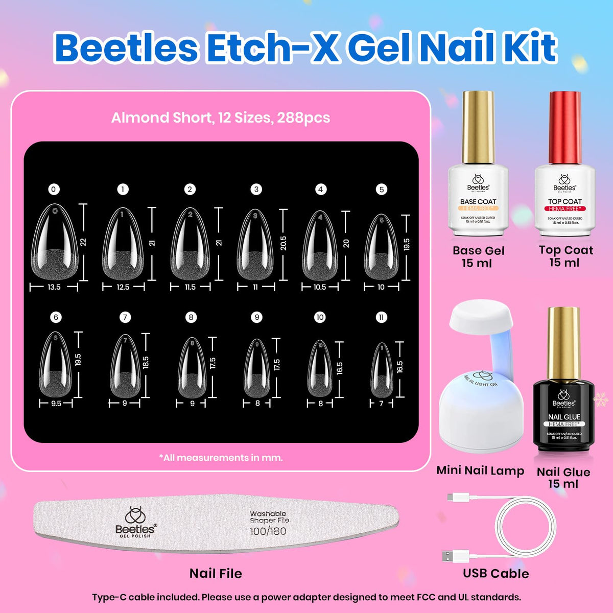 Beetles display of 288 tips in 12 sizes illustrating precise size selection