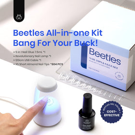 beetles gel polish array of 500 extra-short almond tips demonstrating size range