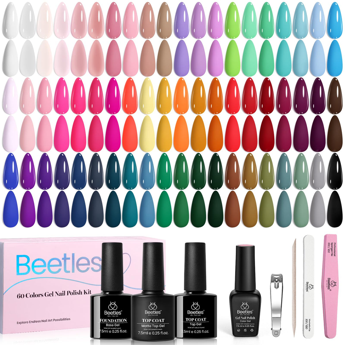 beetles Gel Polish 60 color display showing full palette benefits versatility