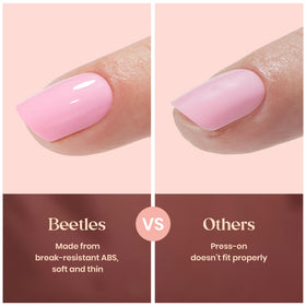beetles press-on nails being applied on natural nails for quick salon look