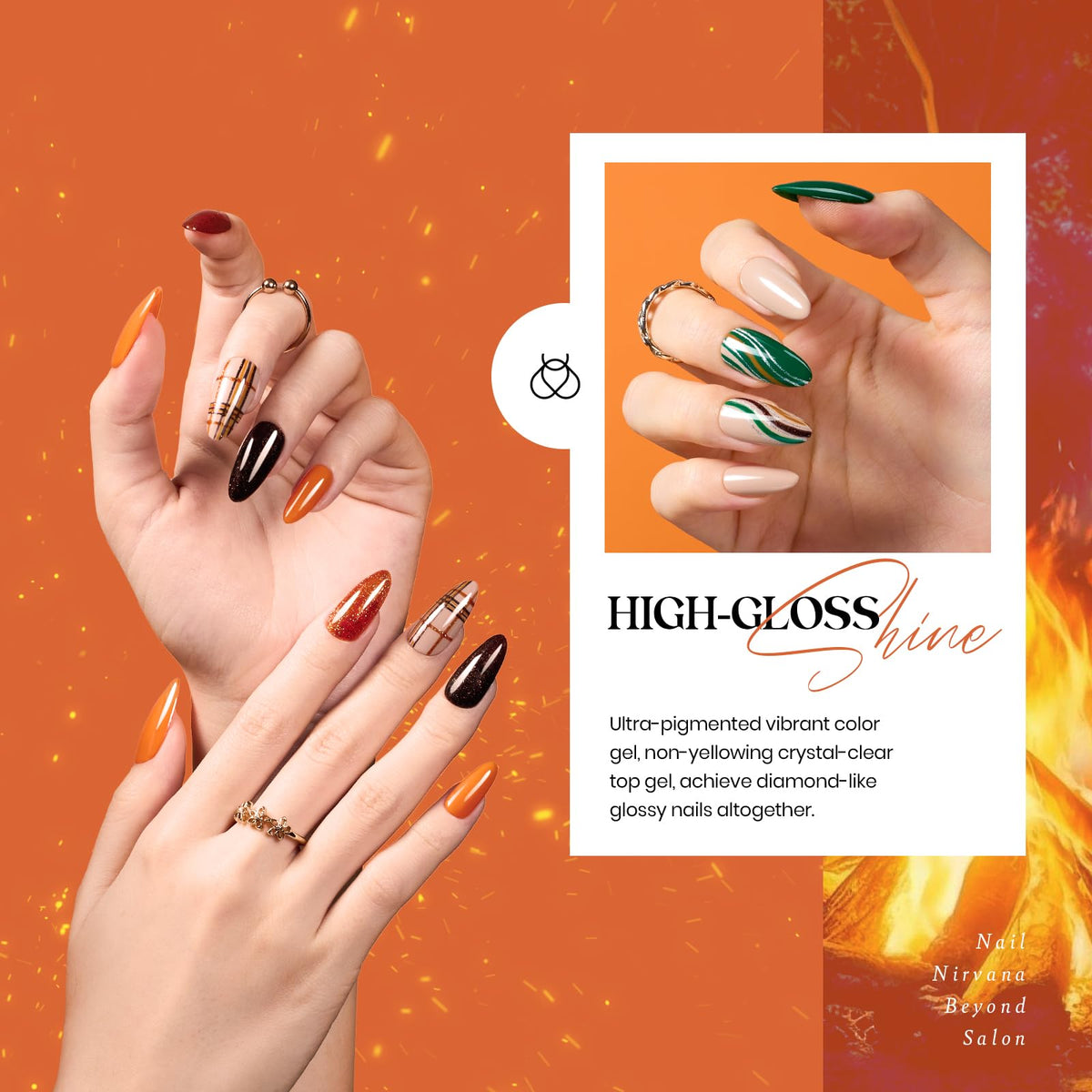 beetles application on nails showing cured cozy campfire colors and crisp edges