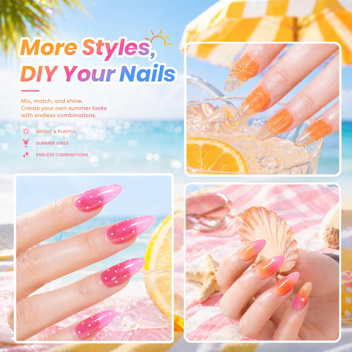 beetles applied on natural nails with glossy neon finish that looks lightweight