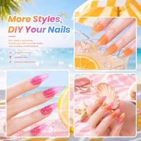 beetles applied on natural nails with glossy neon finish that looks lightweight