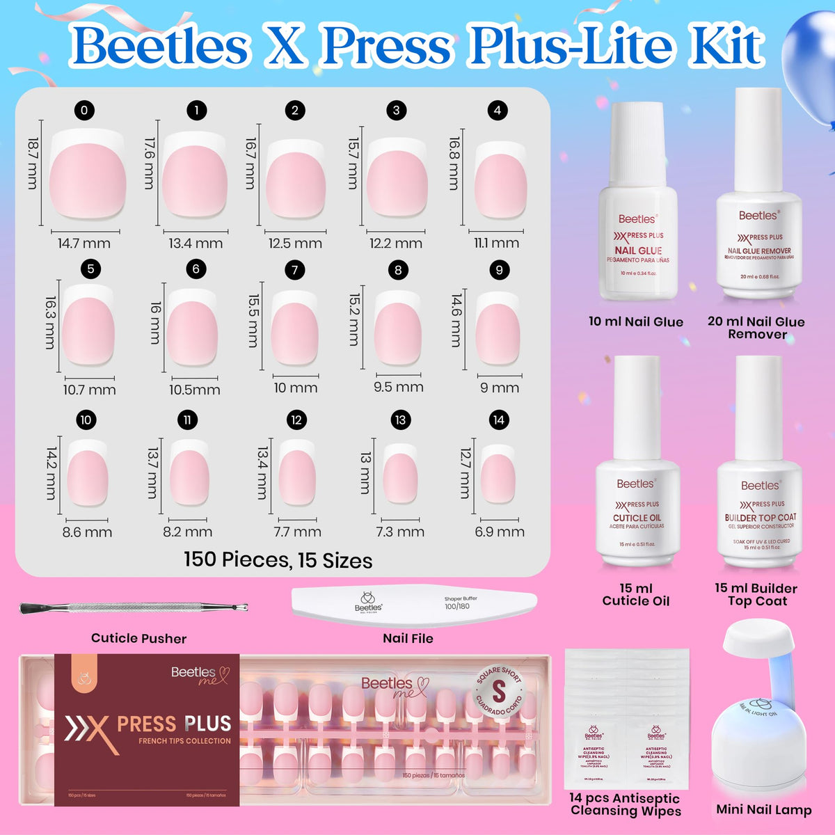 beetles nail pusher, file and wipes organized for easy application