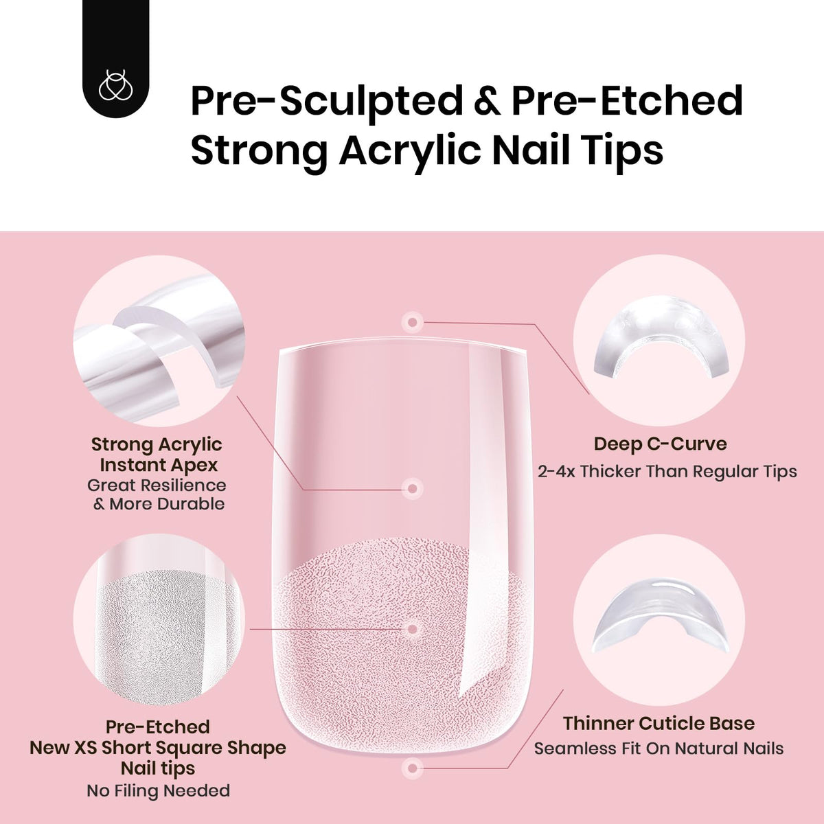 Beetles tips applied on hand demonstrating structured square finish