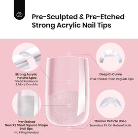 Beetles tips applied on hand demonstrating structured square finish