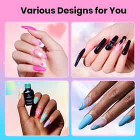 beetles base and top coats displayed for glossy, matte and glitter finishes