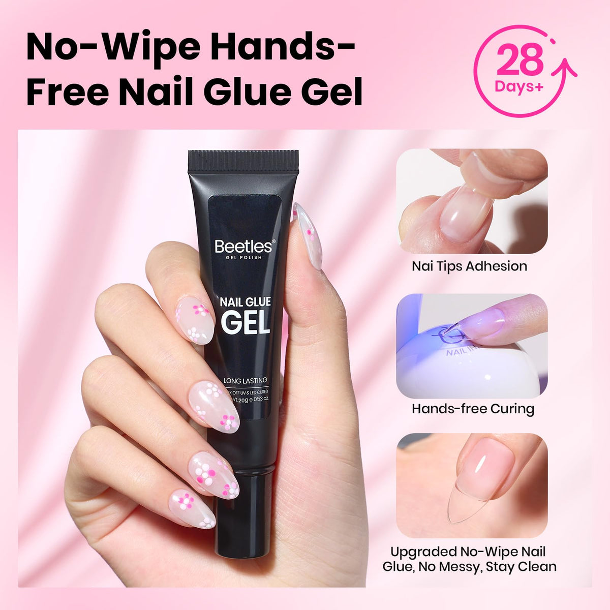Beetles 7.5ml base and top gel bottles with labels for glossy long-lasting seal